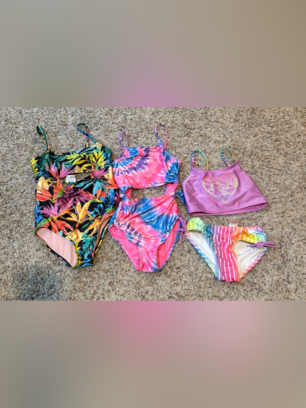 Tie-Dye Pink Blue Cutout One-Piece Swimsuit